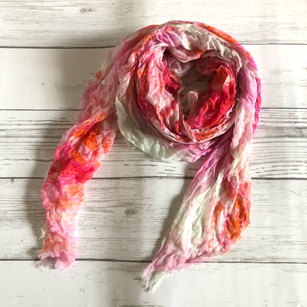 Pink white and orange water color scarf